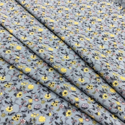 Tkanina wiskozowa chally - kwiaty na szarym