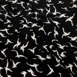 Tkanina wiskozowa chally - ptaki na czarnym