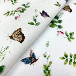Tkanina bawełniana w motylki i listki