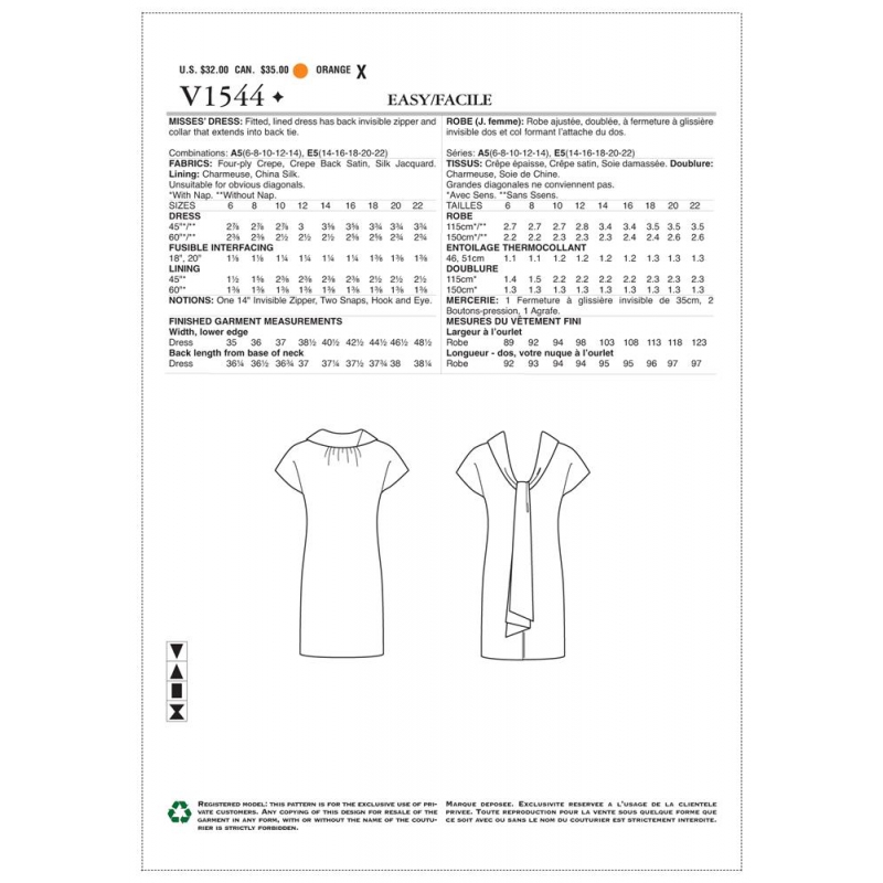 Wykrój Vogue Patterns V1544 / Tom and Linda Platt