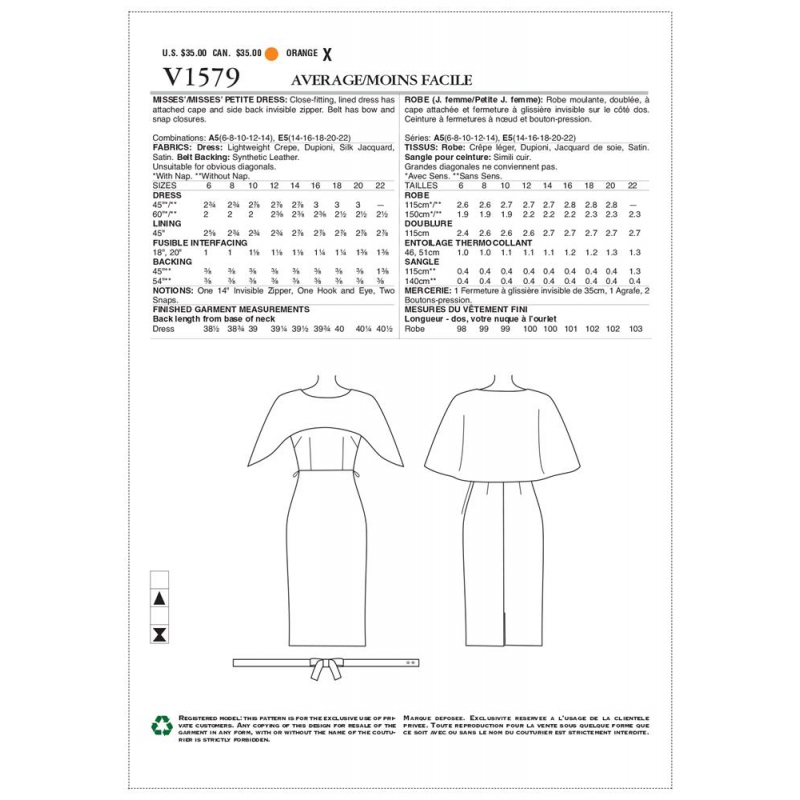 Wykrój Vogue Patterns V1579 / Badgley Mischka