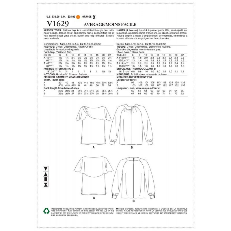 Wykrój Vogue Patterns V1629 / Tom and Linda Platt