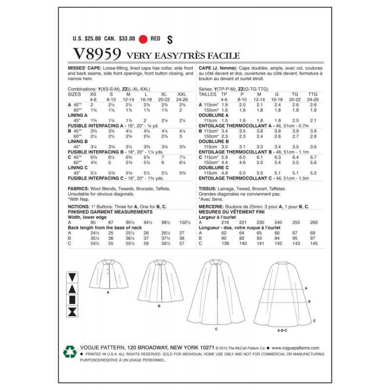 Wykrój Vogue Patterns V8959 / Very Easy Vogue