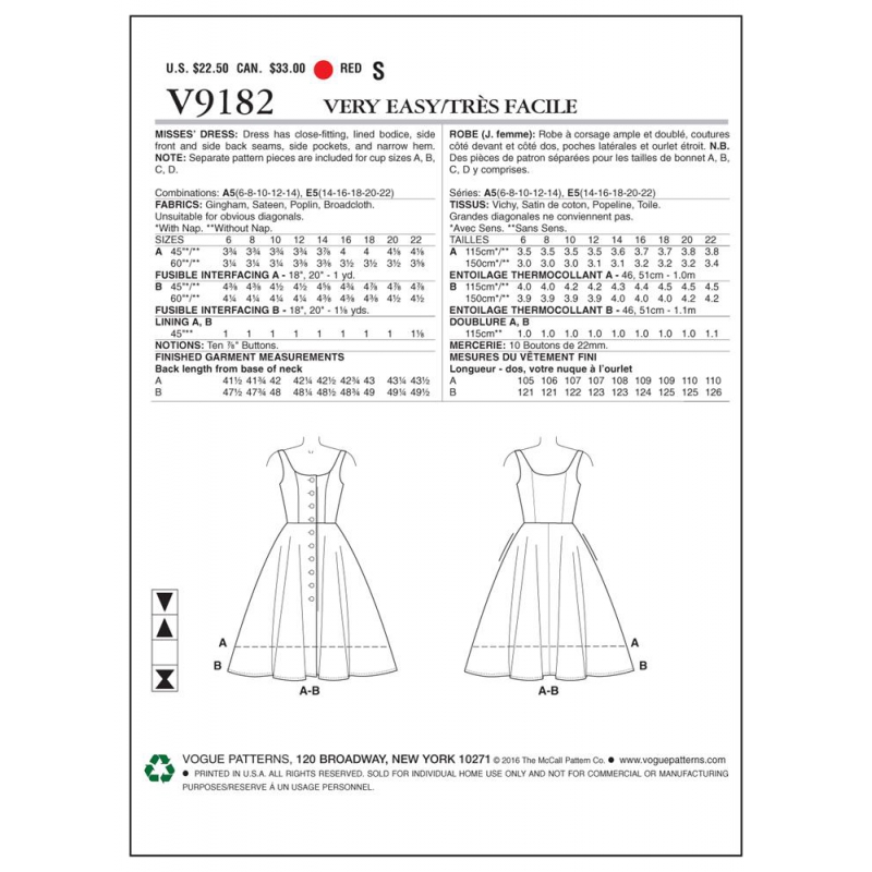 Wykrój Vogue Patterns V9182 / Very Easy Vogue Custom Fit