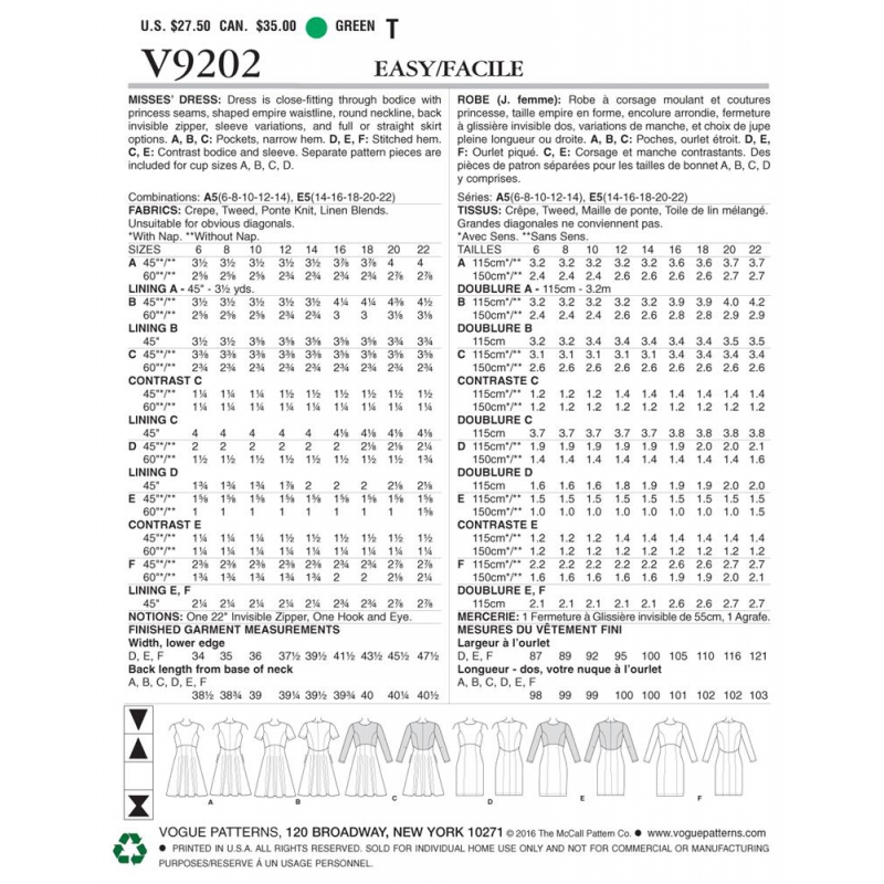 Wykrój Vogue Patterns V9202 / Vogue Easy Options, Custom Fit