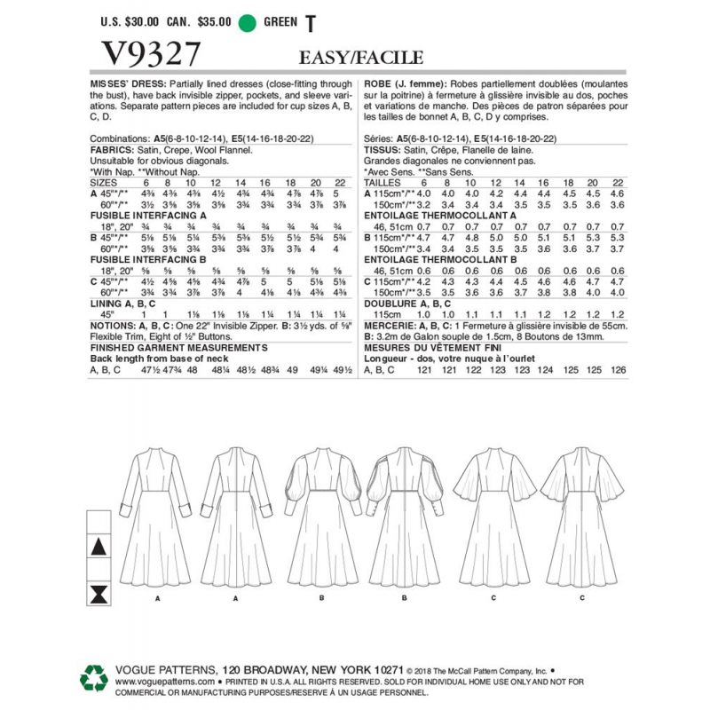 Wykrój Vogue Patterns V9327 / Custom Fit