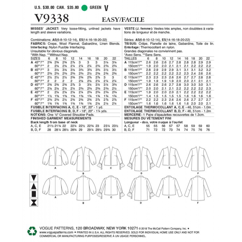 Wykrój Vogue Patterns V9338 / Very Easy Vogue