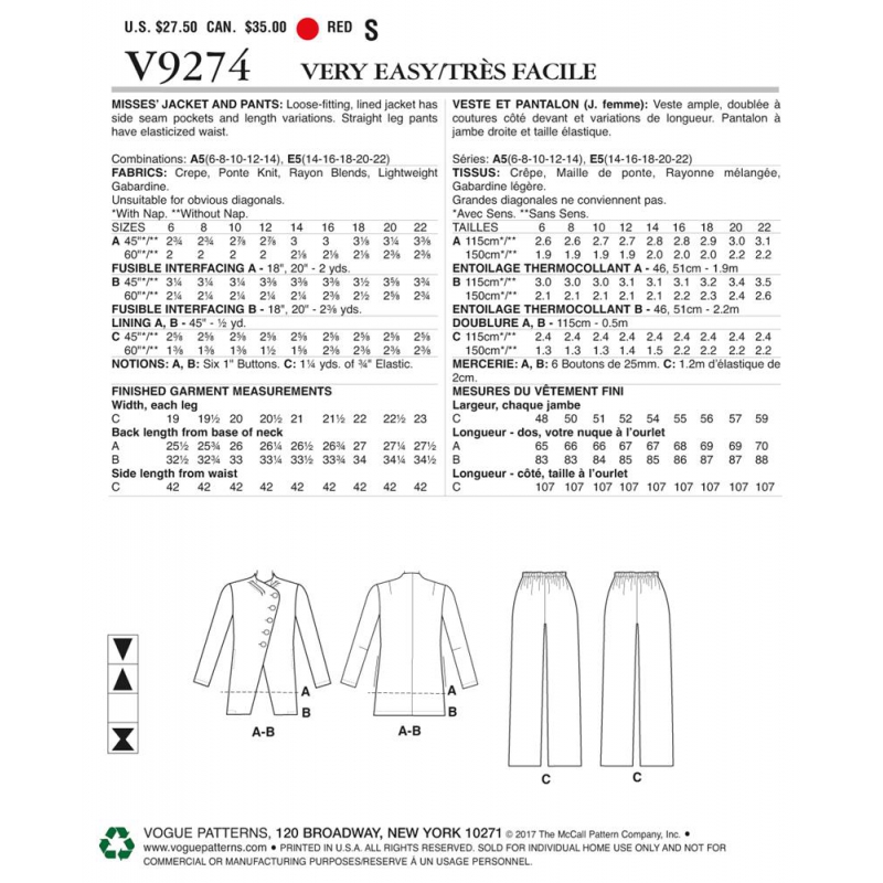 Wykrój Vogue Patterns V9274 / Very Easy Vogue