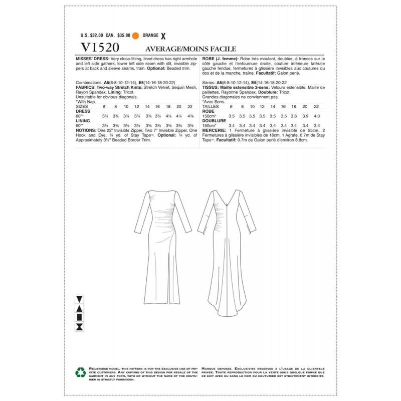 Wykrój Vogue Patterns V1520 / Badgley Mischka