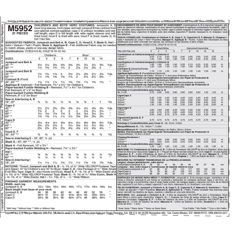 Wykrój McCall's M5952